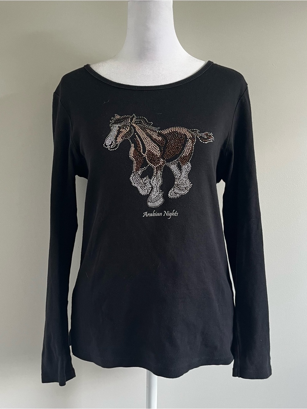 Vintage Caviar Girl Bedazzled Horse Black Long Sleeve